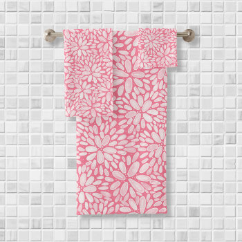 Floral Bloom Watercolor Pattern Bath Towel Set by lemontreecards at Zazzle