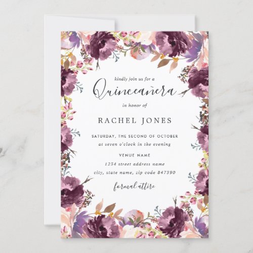 Floral Bloom Watercolor Quinceanera Invitation