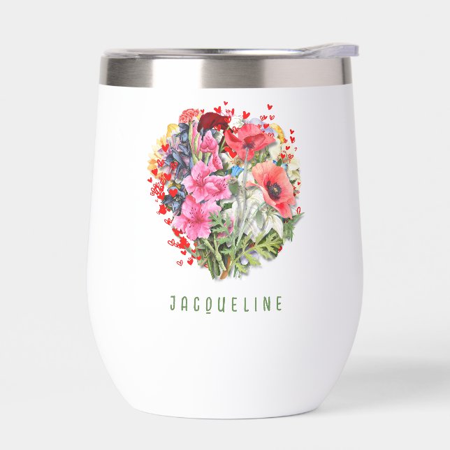 Floral BLOOM WHERE YOU'RE PLANTED Personalized Thermal Wine Tumbler (Left)
