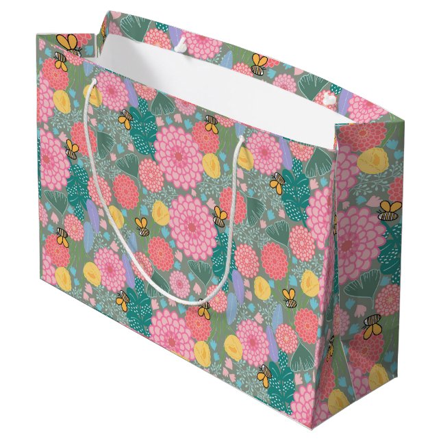 Floral bloom with bees large gift bag (Back Angled)
