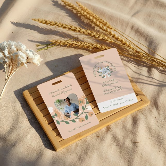 Floral Blooming Dental Tooth Logo Monogram Photo Badge (Floral Blooming Dental Tooth Logo Monogram Photo Badge)