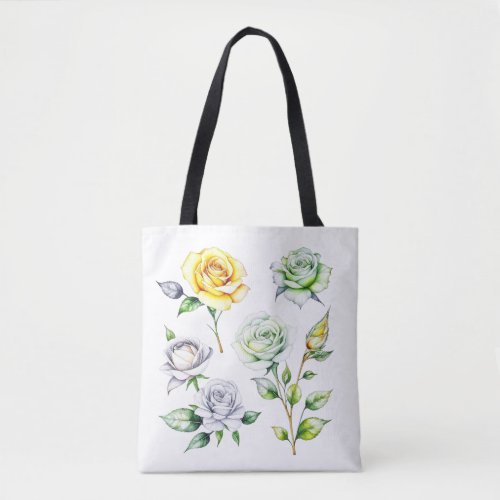 Floral Blooming Roses Color Pencil Drawing Design Tote Bag