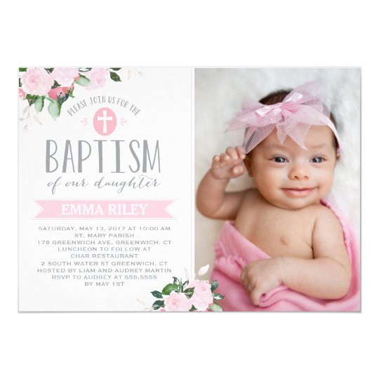 Floral Blooms | Baptism Invitation | Zazzle.com