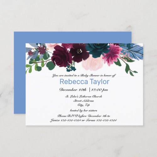 Floral Blooms Blue _ 3x5 Baby Shower Invitation