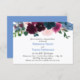 Floral Blooms Blue - 3x5 Rehearsal Dinner Invitation