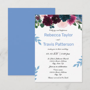 Floral Blooms Blue - 3x5 Wedding/Reception Invite