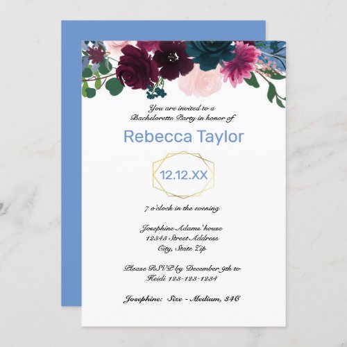 Floral Blooms Blue _ Bachelorette Party Invitation