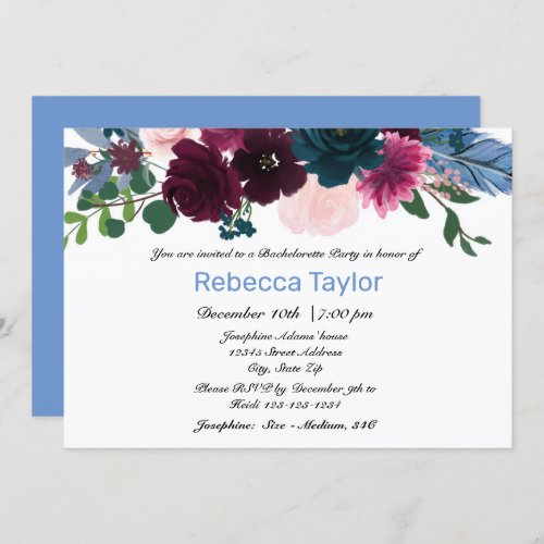 Floral Blooms Blue _ Bachelorette Party Invitation