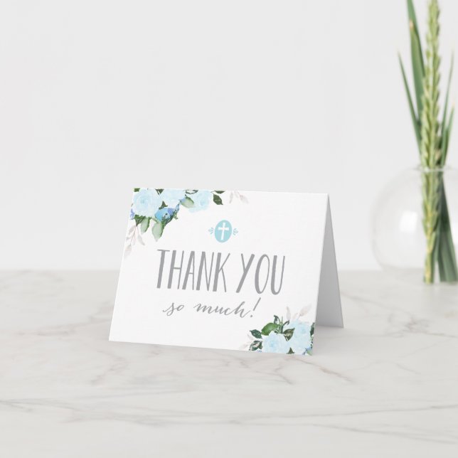 Floral Blooms Blue Religious Thank You Card (Front)