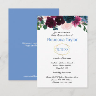 Floral Blooms Blue Vertical - 3x5 Baby Shower Invitation