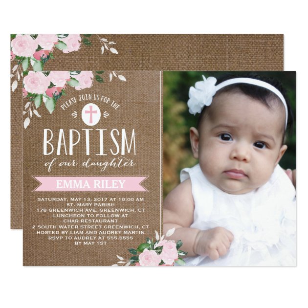 Floral Blooms Burlap | Baptism Invitation