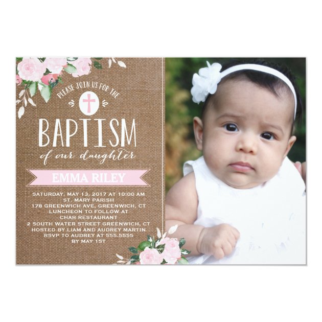 Floral Blooms Burlap | Baptism Invitation