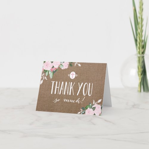 Floral Blooms Burlap Religious Thank You Card