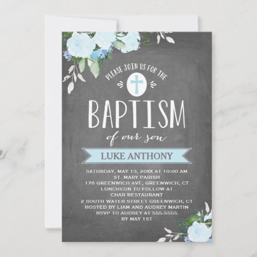 Floral Blooms Chalkboard  Baptism Invitation