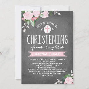 Floral Blooms Chalkboard Christening Invitation