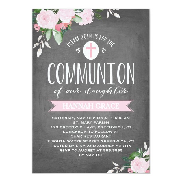 Floral Blooms Chalkboard | Communion Invitation