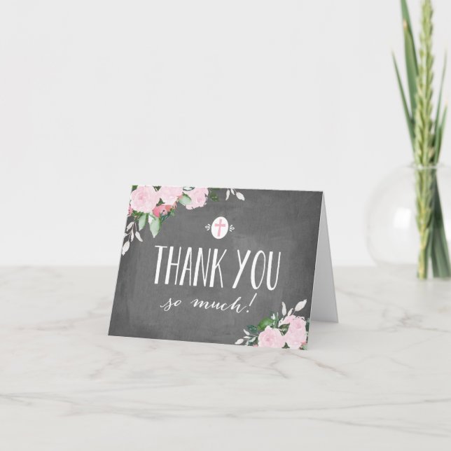 Floral Blooms Chalkboard Religious Thank You Card (Front)