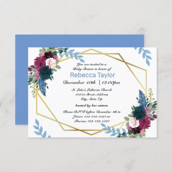 Floral Blooms Mod Blue -3x5 Baby Shower Invitation by Midesigns55555 at Zazzle