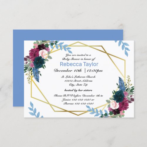 Floral Blooms Mod Blue _3x5 Baby Shower Invitation