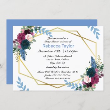 Floral Blooms Mod Blue - Baby Shower Invitation by Midesigns55555 at Zazzle