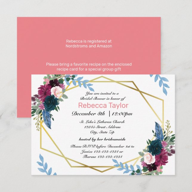 Floral Blooms Mod Pink - 3x5 Bridal Shower Invite (Front/Back)