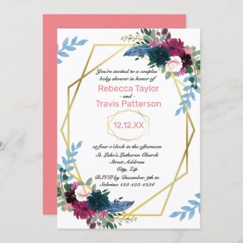 Floral Blooms Mod Pink V - Couples Baby Shower Invitation by Midesigns55555 at Zazzle