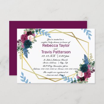 Floral Blooms Mod Plum - 3x5 Couples' Baby Shower Invitation by Midesigns55555 at Zazzle