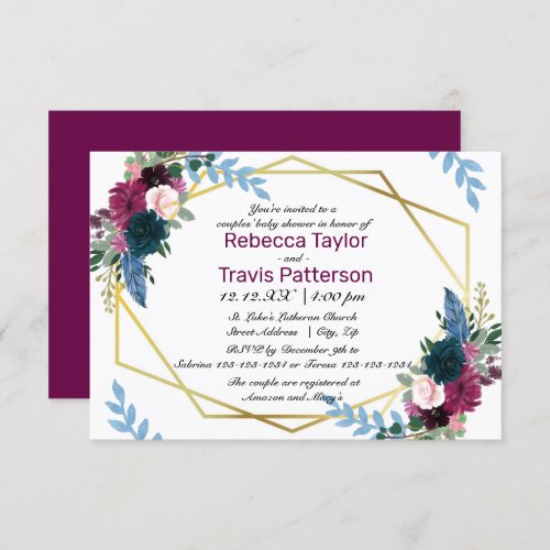 Floral Blooms Mod Plum _ 3x5 Couples Baby Shower Invitation