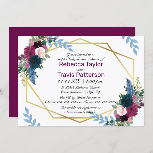 Floral Blooms Mod Plum _ Couples Baby Shower Invitation