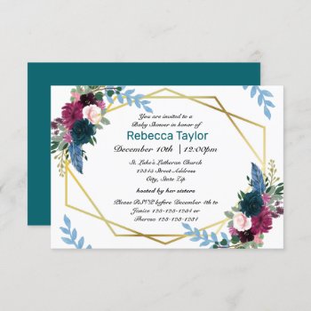 Floral Blooms Mod Teal -3x5 Baby Shower Invitation by Midesigns55555 at Zazzle