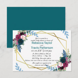 Floral Blooms Mod Teal - 3x5 Couples' Baby Shower Invitation