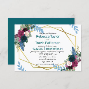 Floral Blooms Mod Teal -3x5 Wedding Announce/Recep Invitation
