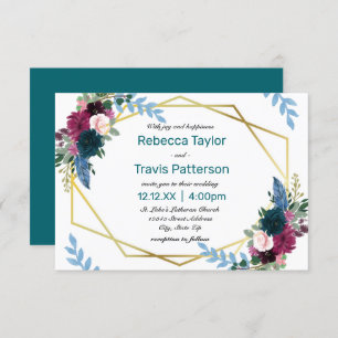 Floral Blooms Mod Teal - 3x5 Wedding Invitation