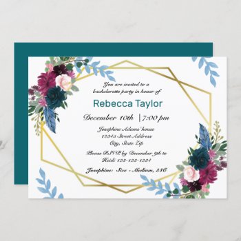 Floral Blooms Mod Teal - Bachelorette Party Invitation by Midesigns55555 at Zazzle