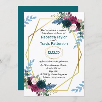 Floral Blooms Mod Teal V - Couples Baby Shower Invitation by Midesigns55555 at Zazzle