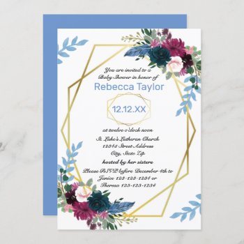 Floral Blooms Mod Vert Blue - Baby Shower Invitation by Midesigns55555 at Zazzle