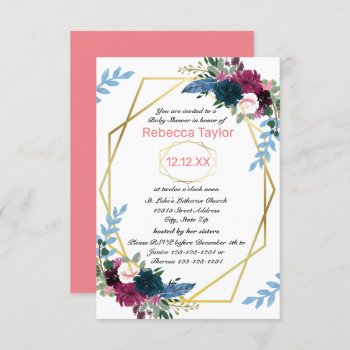Floral Blooms Mod Vert Pink - 3x5 Baby Shower Invitation by Midesigns55555 at Zazzle
