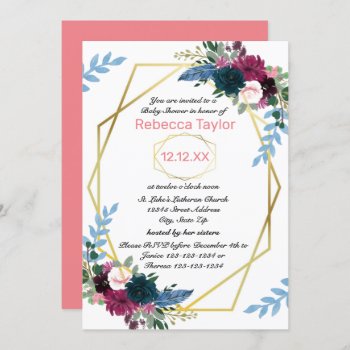 Floral Blooms Mod Vert Pink - Baby Shower Invitation by Midesigns55555 at Zazzle