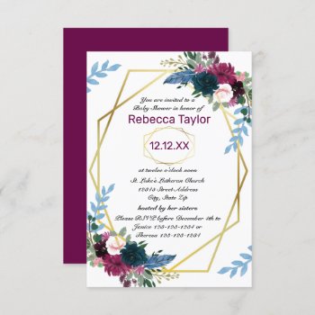 Floral Blooms Mod Vert Plum - 3x5 Baby Shower Invitation by Midesigns55555 at Zazzle
