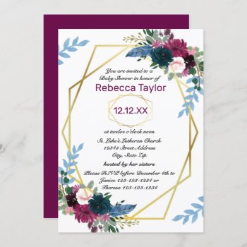 Floral Blooms Mod Vert Plum - Baby Shower Invitation by Midesigns55555 at Zazzle