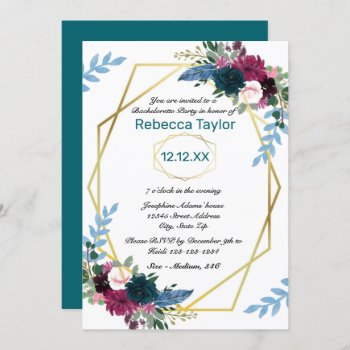 Floral Blooms Mod Vert Teal - Bachelorette Party Invitation by Midesigns55555 at Zazzle