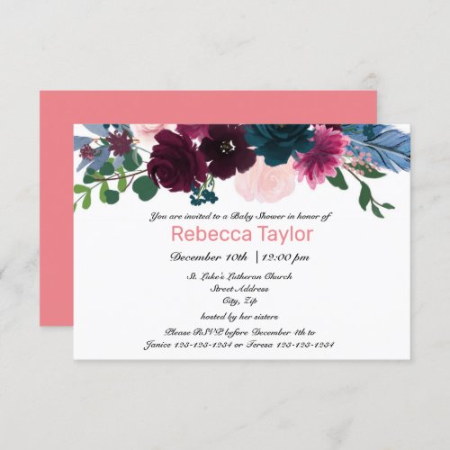 Floral Blooms Pink _ 3x5 Baby Shower Invitation