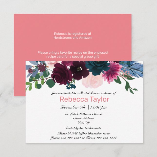 Floral Blooms Pink - 3x5 Bridal Shower Invitation (Front/Back)