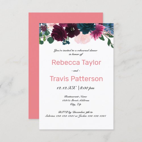 Floral Blooms Pink _ 3x5 Rehearsal Dinner Invitation