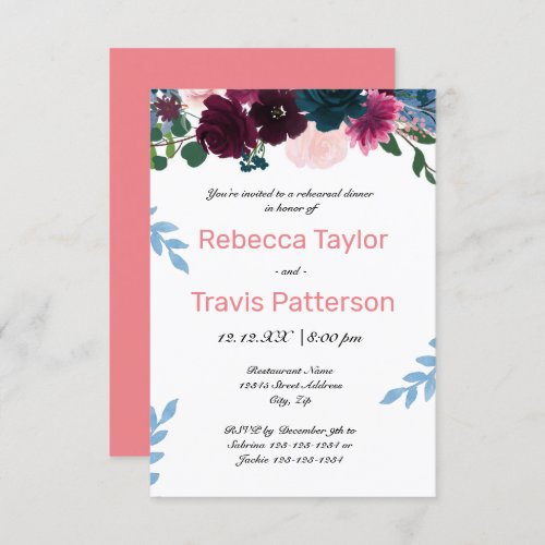 Floral Blooms Pink _ 3x5 Rehearsal Dinner Invitation