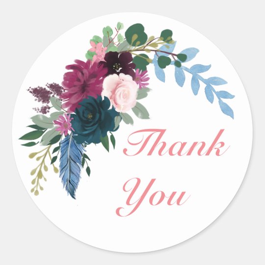 floral blooms pink thank you circle sticker zazzlecom