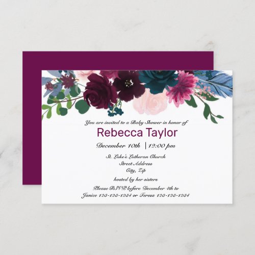 Floral Blooms Plum _ 3x5 Baby Shower Invitation
