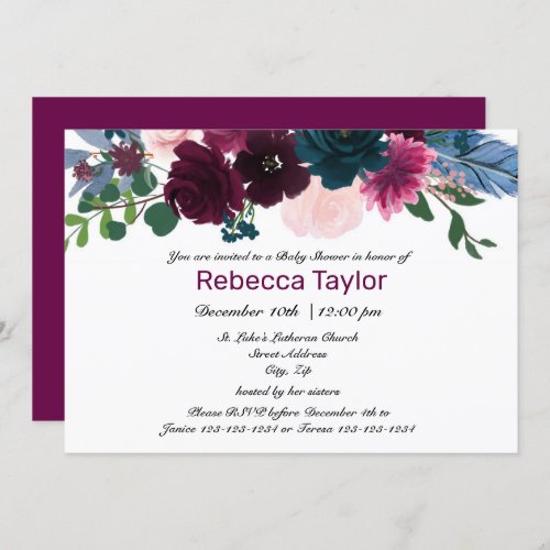 Floral Blooms Plum _ Baby Shower Invitation