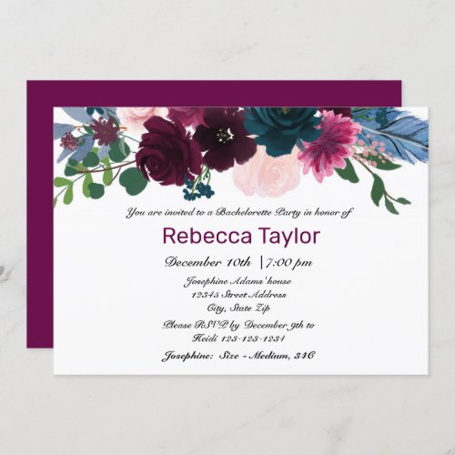 Floral Blooms Plum _ Bachelorette Party Invitation