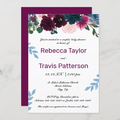 Floral Blooms Plum _ Couples Baby Shower Invitation